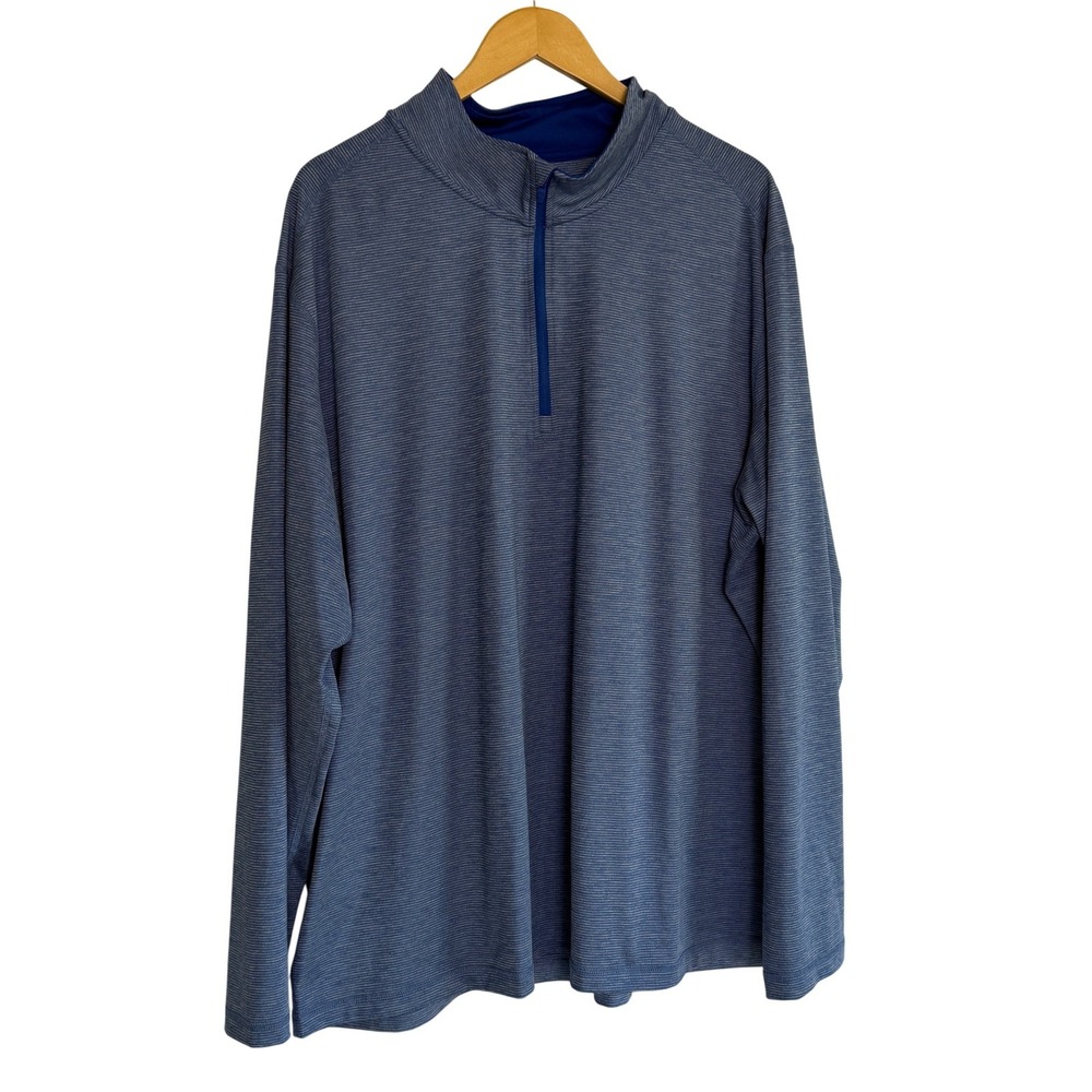 Maelreg Mens 3XL Blue Striped Performance Quarter Zip Pullover Long Sleeve Shirt
